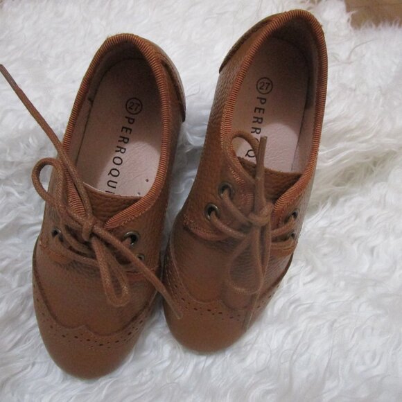 PERROQUET SHOES Boys Wingtip Oxford Leather laced shoes luggage New In Box Sz 27 - Picture 17 of 17
